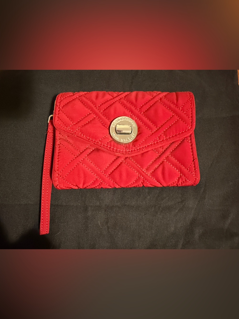 Red Quilted Wristlet Wallet with Turnlock